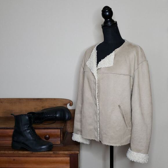 Anthropologie Jackets & Blazers - NEW * Anthropologie THE KORNER  Folk Suede Sherpa Coat Western Boho Nude Medium